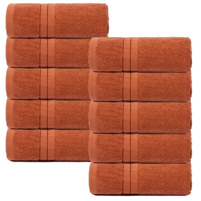Image of OHS OHS 10 Pack of 100% Cotton Bathroom Hand Towel in Burnt Orange Burnt Orange Hand Towel Unisex 5027434202560