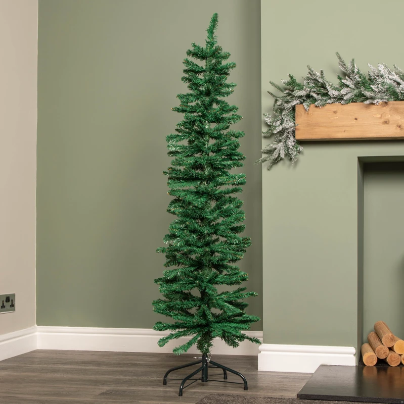 Image of 5ft (1.5m) Green Artificial Pencil Christmas Tree With Green Metal Stand and 236 Tips
