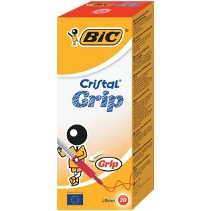 Image of Bic Cristal Grip Clear Barrel Ballpoint Pen 1.0mm Tip 0.4mm Line Red Pack of 20 Pens