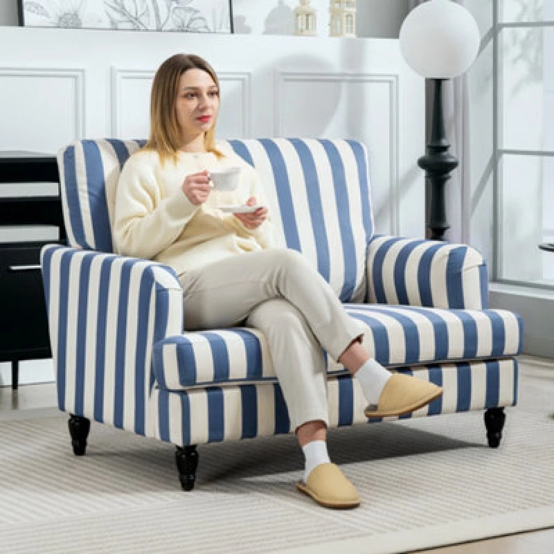Image of HOMCOM HOMCOM Cuddle Chair with Stripe, Armchair for Living Room, Blue and White Blue One Size Unisex 5063603950399