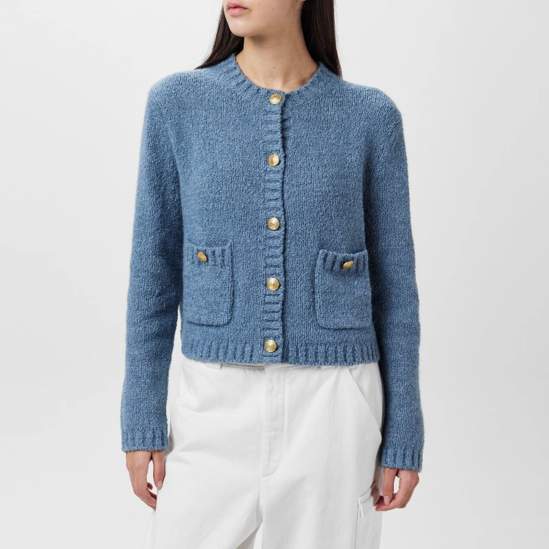 Image of Tommy Hilfiger TEXTURED GOLD BUTTON LADY JACKET - Blue Blue 12