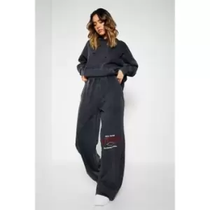 Image of I Saw It First Acid Wash Extreme Wide Leg University Graphic Joggers - Grey