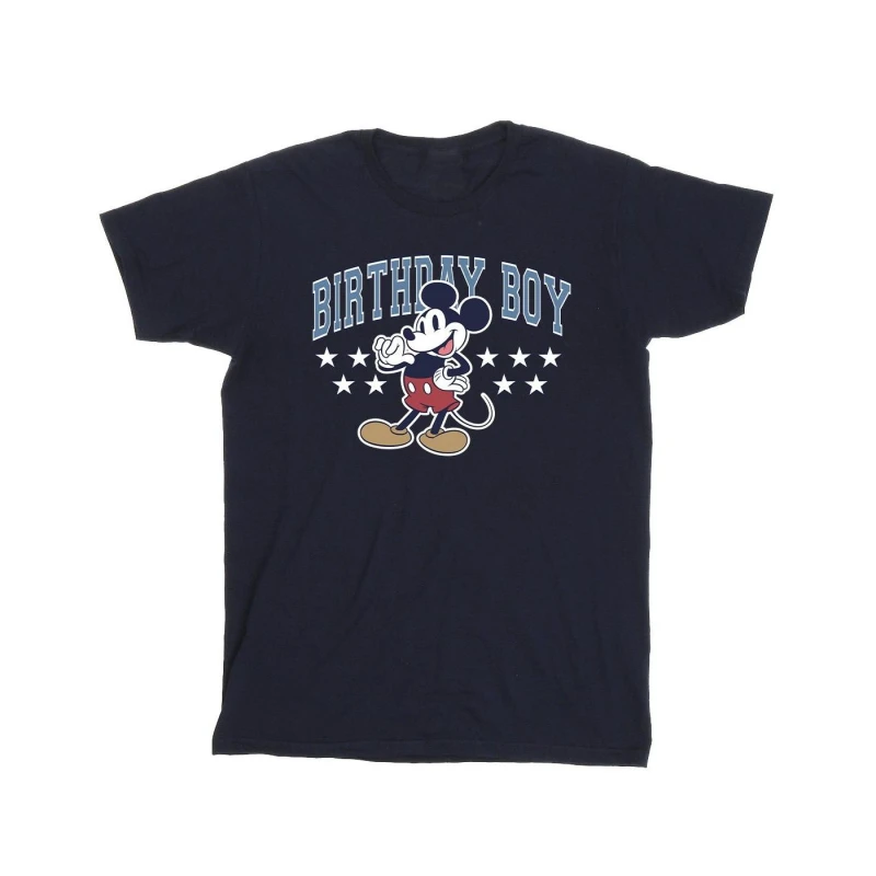 Image of Disney Men Birthday Boy Mickey Mouse Cotton T-Shirt in Navy Size: Small Navy S Male 5063376387019