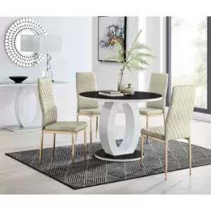 Image of Furniture Box Giovani Round Black 100Cm Table and 4 Cream Velvet Milan Gold Leg Chairs