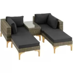 Image of Tectake Rattan Lounge Set Bellaria - 2 Chairs, 2 Stools, 1 Side Table