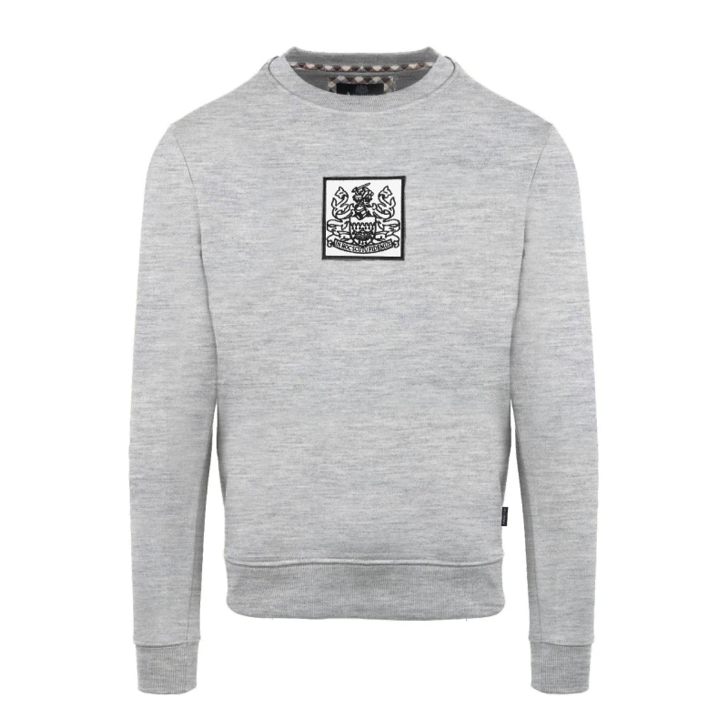 Image of Aquascutum Mens Round Neck Crew Sweatshirt Crew Sweaters Small Grey 52327302350