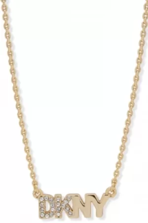 Image of DKNY Jewellery Gold Coloured 16" Pave Logo Pendant Necklace 60559642