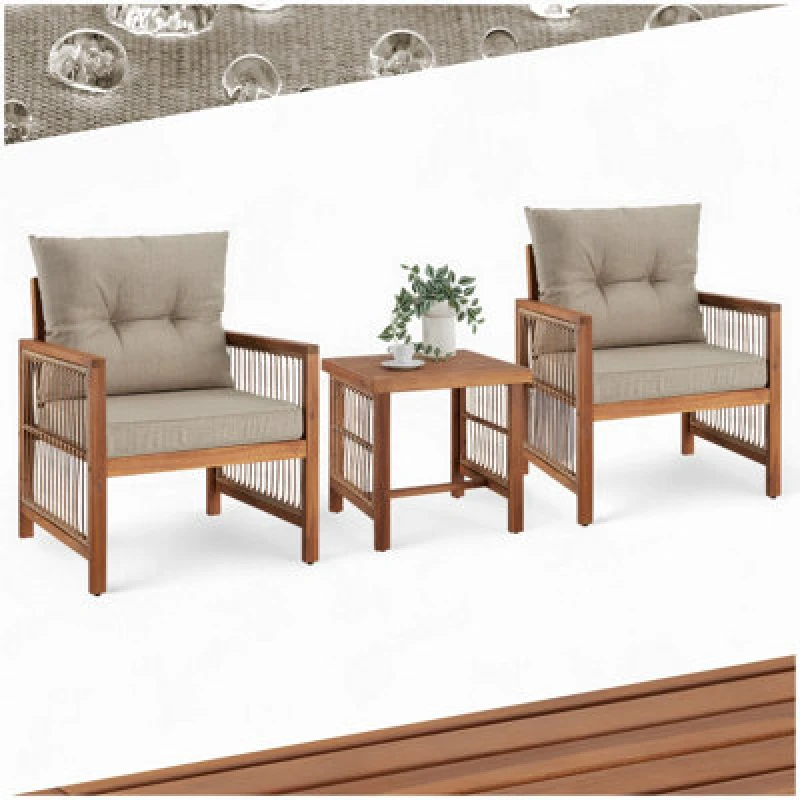 Image of Tectake Garden Furniture Eivissa With 2 Chairs, Side Table And Cushions In Elegant Rope Design - Nature - 1