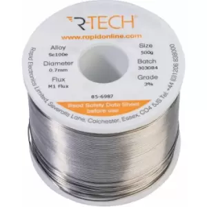 Image of 856987 SC100e Solder 3% M1 Flux 0.5-2% Halide 0.7mm 500g Reel - R-tech