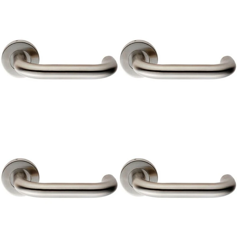 Image of Loops 4x PAIR 19mm Round Bar Safety Handle on Round Rose Concealed Fix Satin Steel Metallics