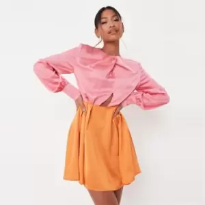 Image of Missguided Satin Pleat Waist Ls Mini - Pink
