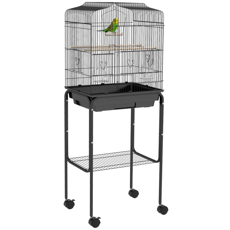 Image of PawHut Bird Cage for Budgie Finch Canary Parakeet W/ Stand Tray Black TJ Hughes 5061025098088
