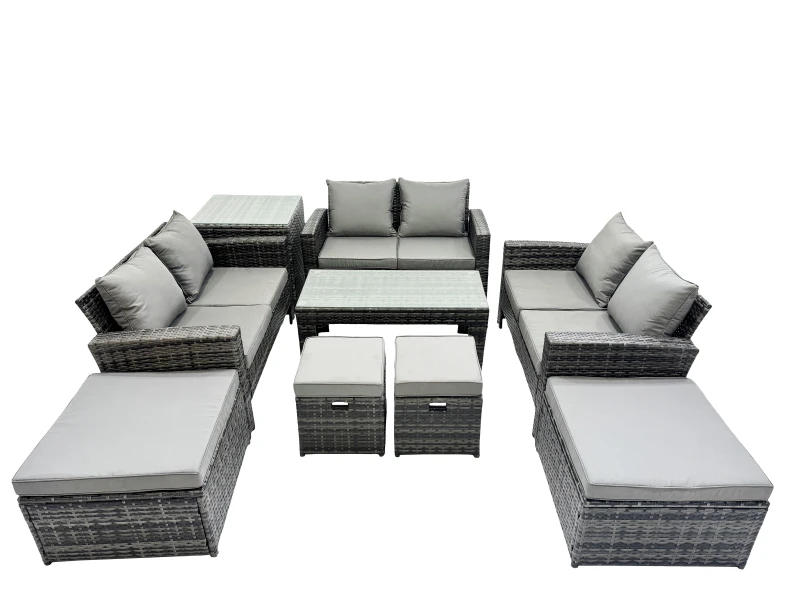 Image of Fimous Outdoor Love Sofa Set &Oblong Coffee Table 4 Stools Side Table in Dark Grey Dark Grey Unisex