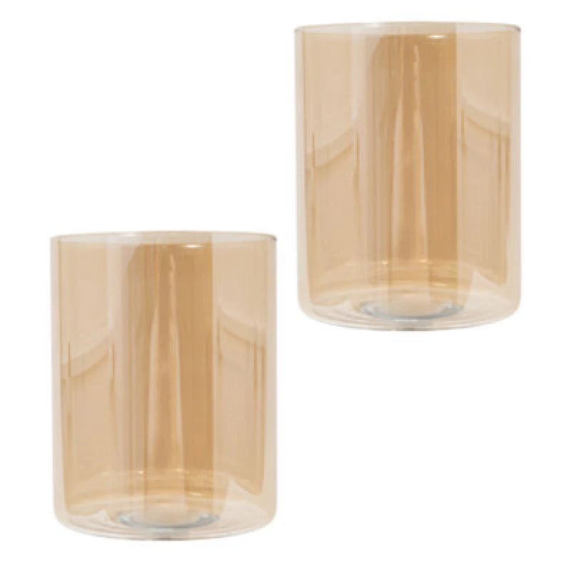 Image of Happy Homewares Pair Of Amber Tinted Glass Shades With Rectangular Shape For E14 And E27 Bulbs