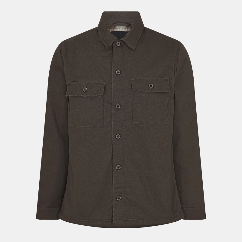 Image of Threadbare 'Grande' Check Lined Cotton Shacket Chocolate
