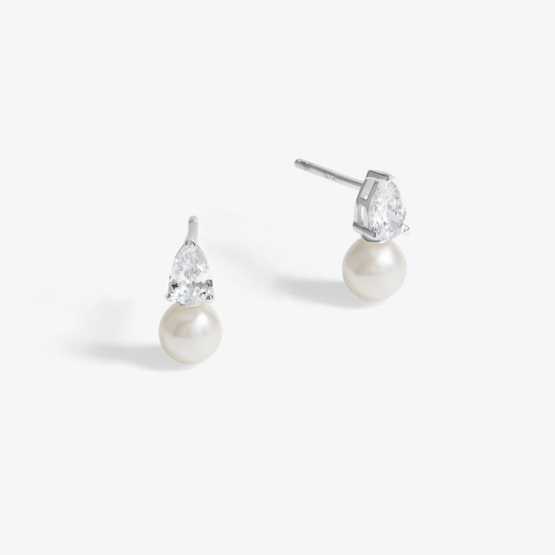 Image of Simply Silver Sterling Silver 925 Cubic Zirconia and Pearl Drop Stud Earrings Silver