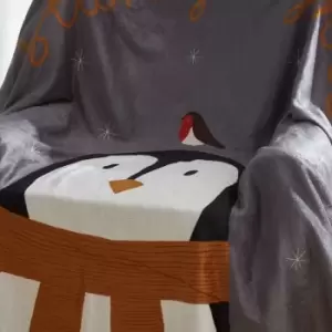 Image of Starry Nights Grey Throw Over Blanket Fleece Sherpa Reverse Soft Christmas 130x170cm - Grey