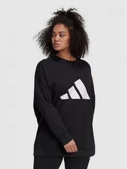 Image of Adidas Future Icons 3 Bar Crew - Plus Size, Black, Size 3X, Women