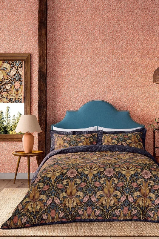 Image of Morris & Co Morris & Co 'Spring Thicket' Cotton Duvet Cover Set in Dark Blue Size: King Dark Blue King Unisex 5016709704823