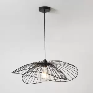 Image of Harperliving - Contemporary Medium Black Pendant Ceiling Light. Twin Shades made with curved metal threads, 65cm Diameter. Adjustable height