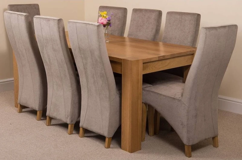 Image of Thats Furniture Kuba 180 x 90cm Chunky Oak Dining Table & 8 Lola Fabric Chairs in Grey Grey Unisex 180 x 90 cm