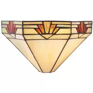 Image of Interiors 1900 Lighting - Interiors Nevada - 1 Light Indoor Wall Uplighter Dark Bronze with Tiffany Glass, E14