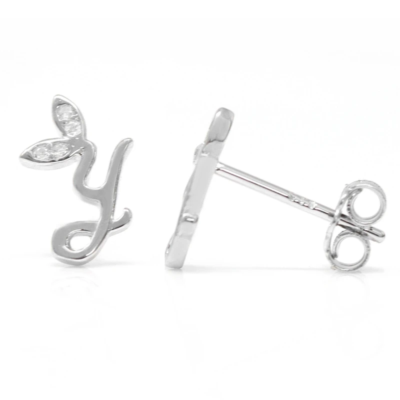Image of Say It With Winged Initial Earring Pair - Sterling Silver - Y Silver Unisex One Size