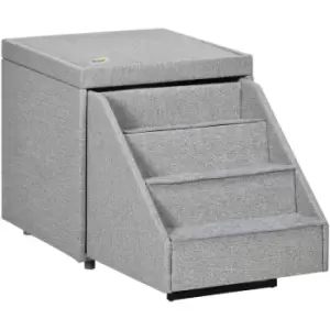 Image of PawHut 2 in 1 Dog Steps Ottoman, Pet Stairs for Small Medium Dogs and Cats Grey - Light Grey