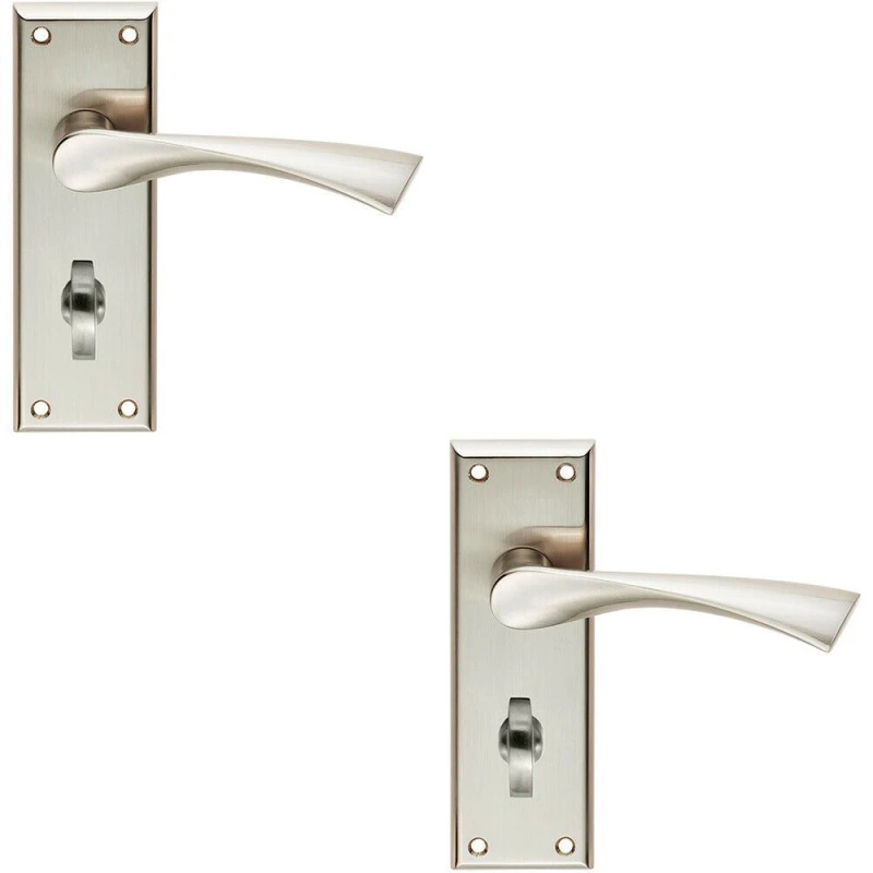 Image of Loops 2x PAIR Angular Lever on Bathroom Backplate Door Handle 150 x 50mm Satin Nickel Metallics