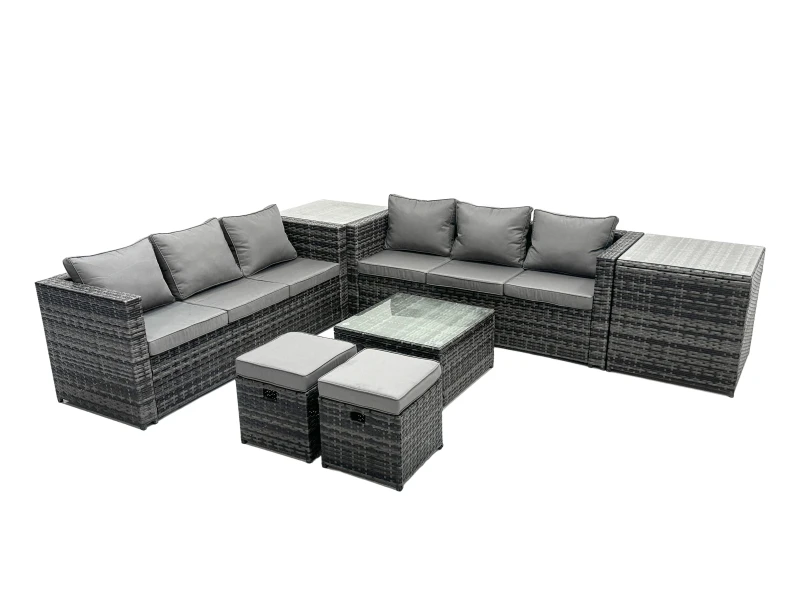 Image of Fimous 8 Seater Patio Lounge Sofa Set with 2 Side Table 2 Small Footstools in Dark Grey Dark Grey Unisex