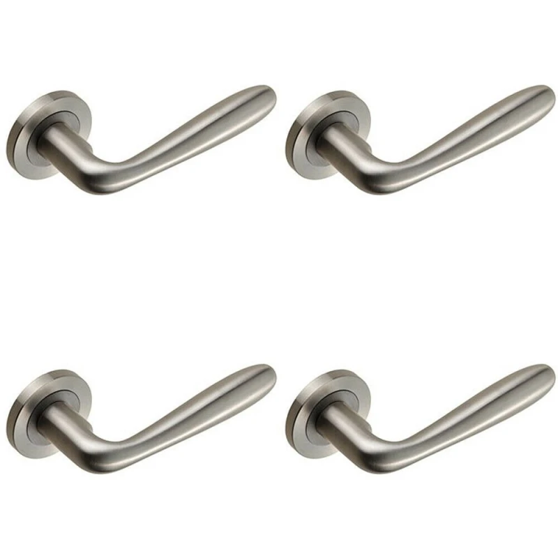 Image of Loops 4x PAIR Smooth Rounded Bar Handle on Round Rose Concealed Fix Satin Steel Metallics