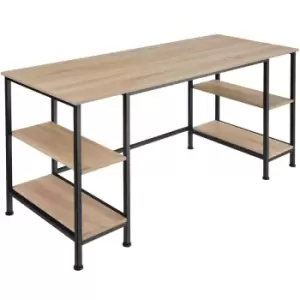 Image of TecTake Stoke Computer Desk With Under Desk Shelves - Brown