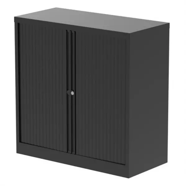 Image of Bisley Qube by Bisley 1000mm Side Tambour Cupboard Black No Shelves BIS1STBLK