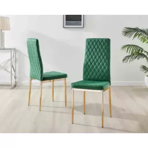 Image of Furniture Box 6X Milan Kitchen Dining Chair Green Velvet Gold Legs