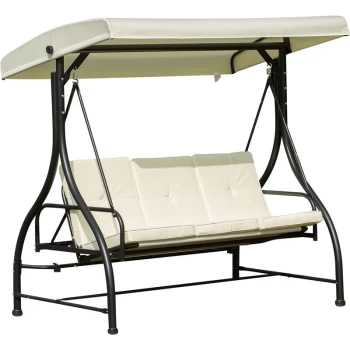 Image of Outsunny - 3 Seater Canopy Swing Chair Porch Hammock Bed Rocking Bench Cream White