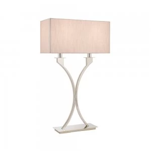 Image of 2 Light Table Lamp Polished Nickel Plate with Beige Shade, E27