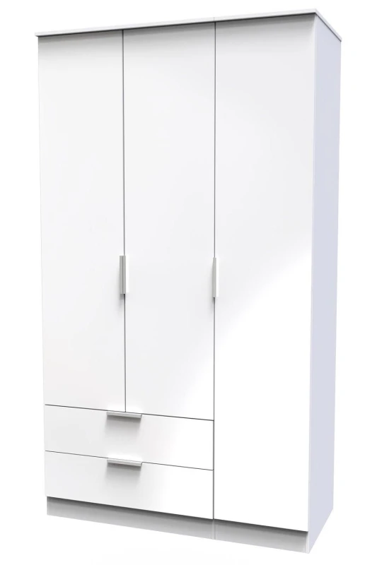 Image of Poole Triple Wardrobe With 2 Drawers In White (Ready Assembled)