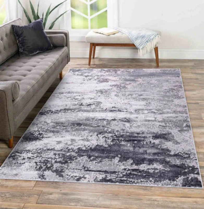 Image of Onyx Modern Grunge Sprayed Abstract Area Rugs Silver 120X170 Cm
