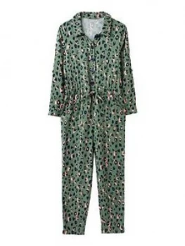 Image of Joules Girls Maisy Leopard Printed Jumpsuit - Green