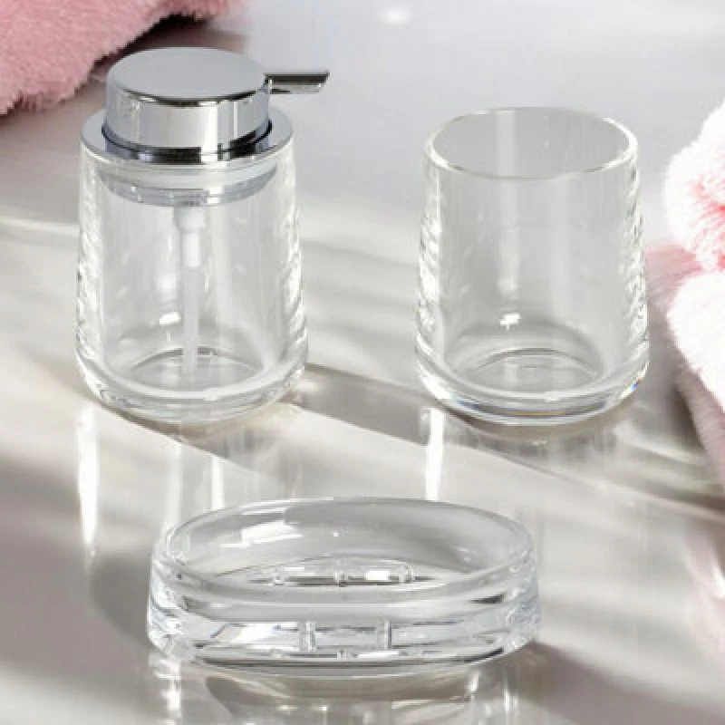 Image of Showerdrape Clarion Clear Acrylic 3 Piece Bathroom Accessory Set