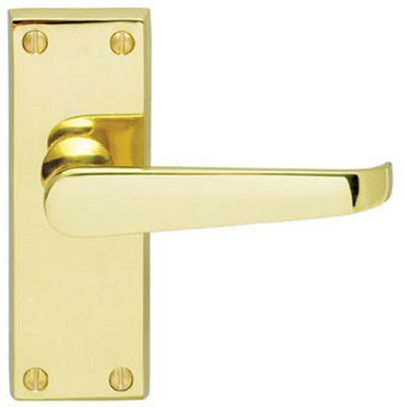 Image of Loops Straight Victorian Lever on Rectangular Latch Backplate Handle Polished Brass Metallics