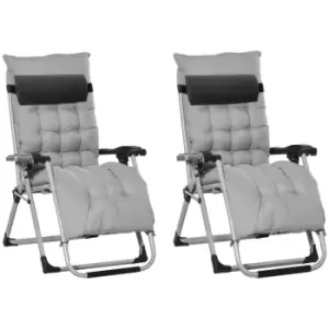 Image of Outsunny 2pc Reclining Zero Gravity Cushioned Chairs - Light Grey
