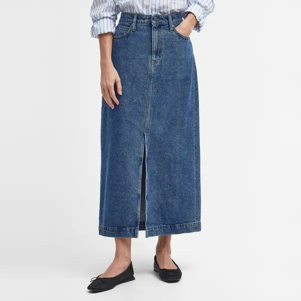 Image of Barbour Ella Denim Midi Skirt - UK 12 Blue Skirts female LSK0102IN52 UK 12