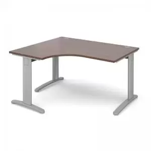 Image of TR10 deluxe left hand ergonomic desk 1400mm - silver frame and walnut