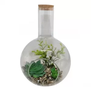 Image of Large Faux Succulent In Glass Terrarium