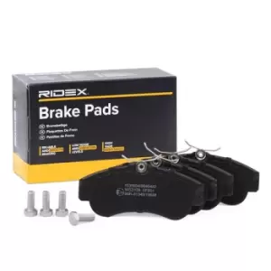 Image of RIDEX Brake pad set NISSAN 402B0702 410602F025,410602F026,410602F027 410604M525,410604M526,410605M325,4106071J25,4106071J26,41060BM425,41060F026