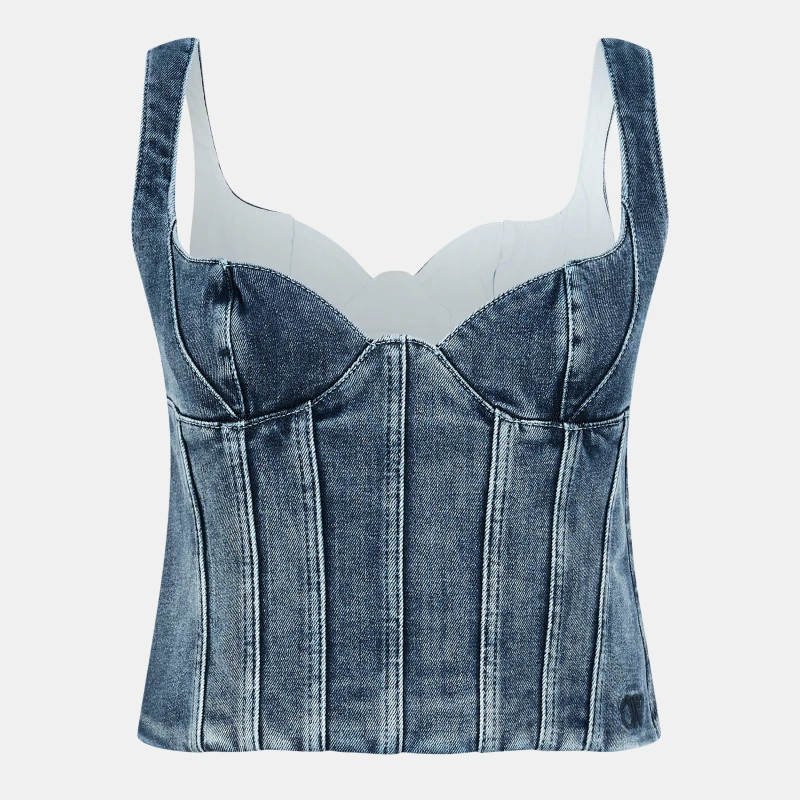 Image of Off White Womens Ribbed Knitted Top Blue female 4 (3XS)