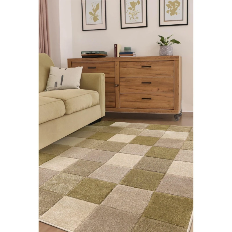 Image of Homemaker Newport Blocks Rug Green Green unisex 600x200cm