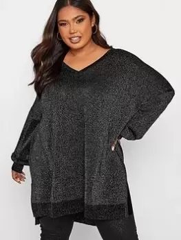 Image of Yours Bar Back Lurex Jumper - Black, Size 26-28, Women