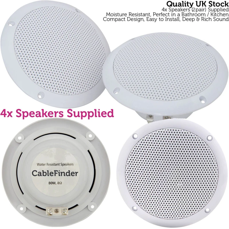 Image of Loops Wireless Bluetooth Amplifier & 4x 80W Ceiling Speaker Kit Home Hi Fi Amp System Multi unisex